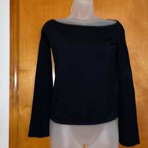 Black square neck sweater with ribbed sleeves